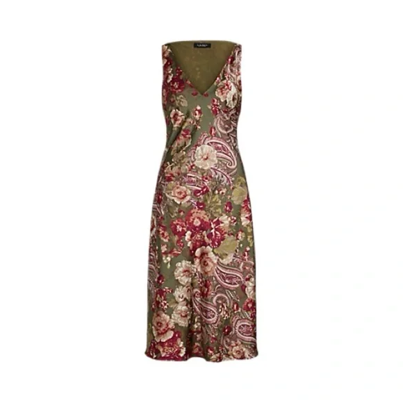 LAUREN Ralph Lauren Floral Satin Charmeuse Sleeveless Dress - Picture 3 of 16